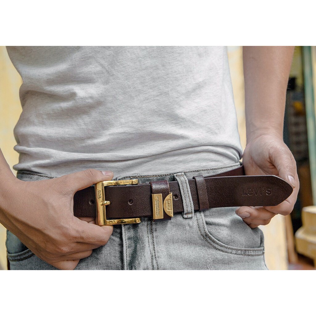 Thắt lưng nam da bò nguyên tấm nâu sẫm lịch lãm